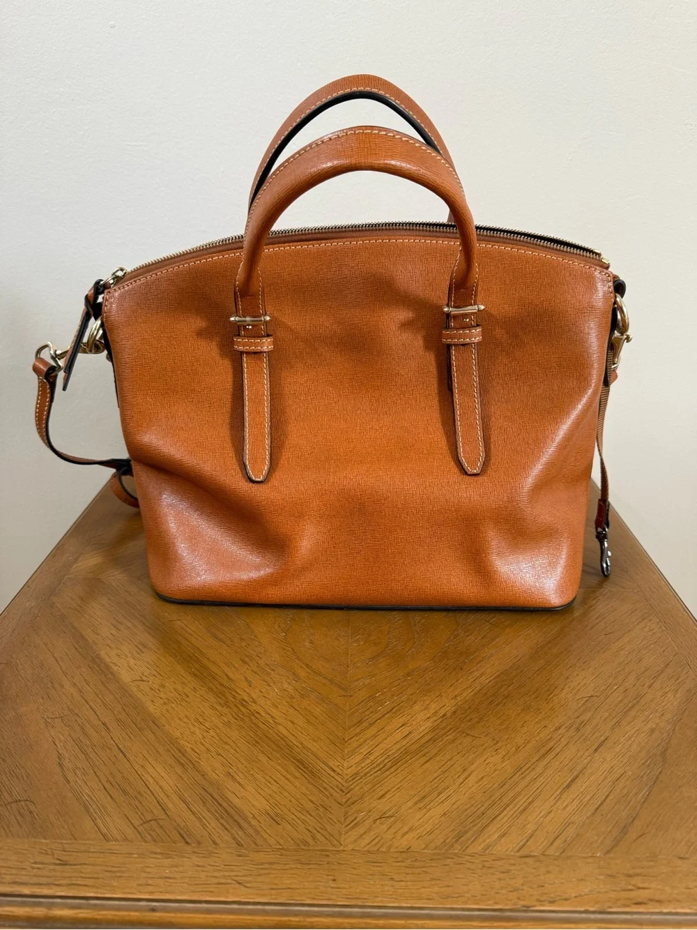 Dooney & Bourke Cognac Leather Satchel with Detachable Strap